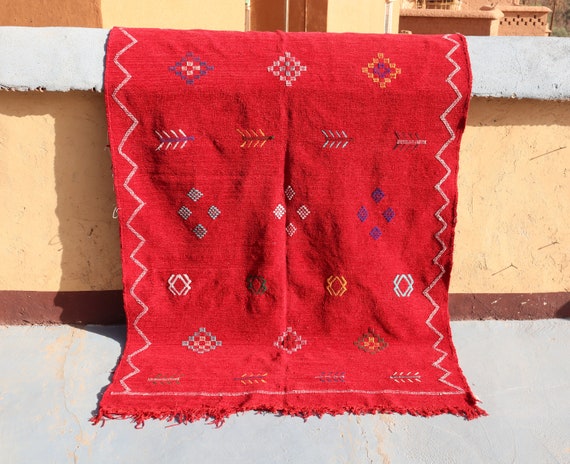 AMAZING BERBER RED 4x7 rug, boujaad handmade rug, flat weave rug, kilim morrocan rug