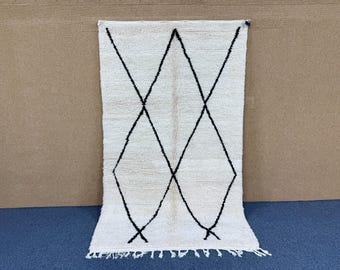 Beni Ourain Rug 5x8 ft – Authentic Moroccan Wool Carpet | Hand-Knotted Berber Rug | Minimalist Boho Area Rug | Handmade Moroccan rug