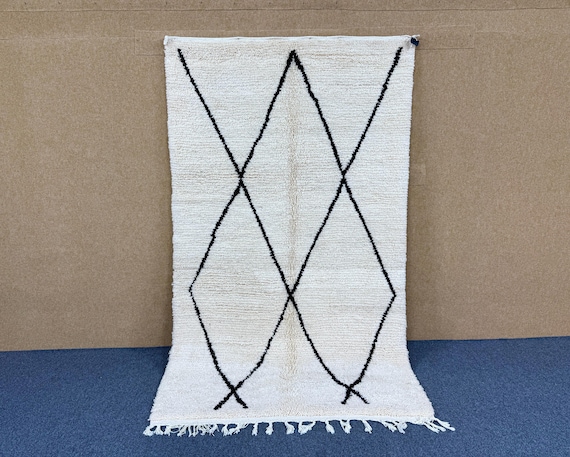 Beni Ourain Rug 5x8 ft – Authentic Moroccan Wool Carpet | Hand-Knotted Berber Rug | Minimalist Boho Area Rug | Handmade Moroccan rug