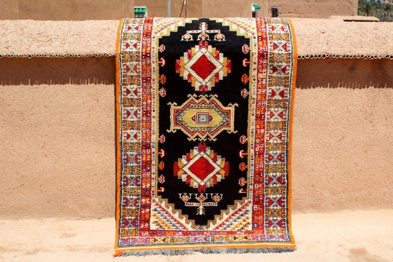Berber moroccan rug 4x6 vintage rug - handmade rug - vintage rug - Moroccan area rug -black moroccan rug- 3.7 x 6.4 feet