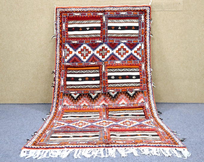 Authentic Moroccan Glaoui Rug 3x7 - Handwoven Berber Rug - Natural Wool Area Rug - Moroccan Rug For Living Room - Boho Mixed Weave Rug