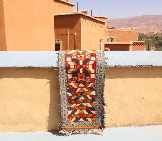 Multicolor Moroccan rug 2.5 x 5.4 Feet - Berber rug - Glaoui rug - Berber Kilim - Taznakht rug - wall hangs  - Zanafi rugs - Wool rug