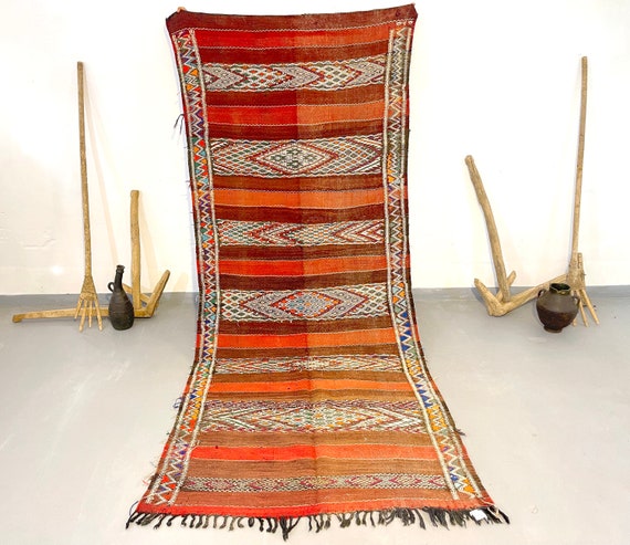 Vintage 4x10 Striped Moroccan Kilim Rug-Unique Tribal Home Decor