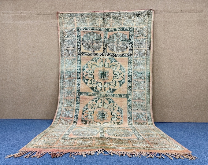 Large Vintage Beige Moroccan rug 6x11 - Authentic Boujaad Rug - Handmade Berber Rug - Wool Moroccan Carpet