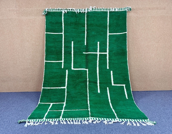 AUTHENTIC MOROCCAN RUG 6x10 - Green Beni Ourain rug , HandKnotted berber rug