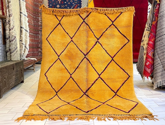 Mustard Yellow Rug - 6x10 Rug - Handmade Moroccan Berber Rug - Hand Knotted Wool Rug - Beni Mrirt Rug - Beni Ourain Rug