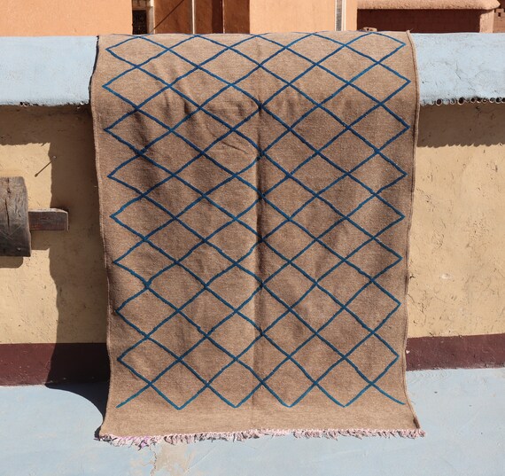 AMAZING BROWN MOROCCAN berber boujad rug, 3x6 rug, flat weave kilim rug, azilal rug, morrocan rug