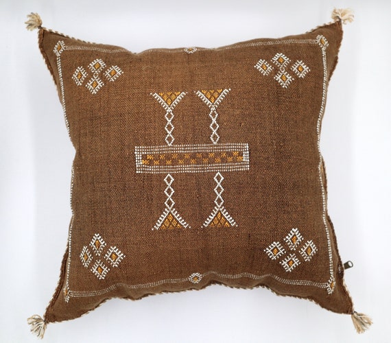 Moroccan brown pillow - cactus silk pillow - sabra pillow - light brown pillow - brown throw pillow - 18x18 pillow cover