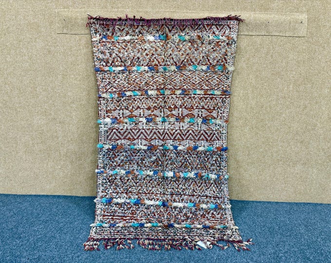 Vibrant Moroccan KIlim Rug 2x5 - Vintage Moroccan Rug - Handcrafted Berber Rug - Pure Wool Rug - Unique Moroccan Rug
