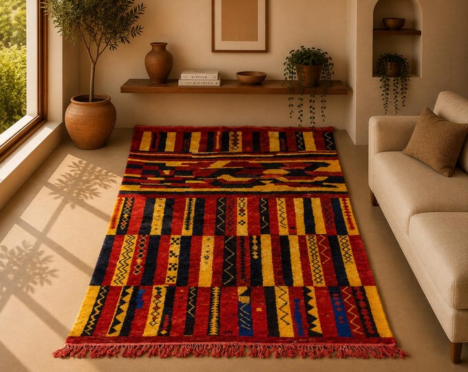 High Pile Beni Mrirt Rug 6x8 ft – Thick Wool Moroccan Carpet –Handwoven Beni Mrirt Rug – Premium Berber Rug– Tribal Berber Hand-Knotted Rug