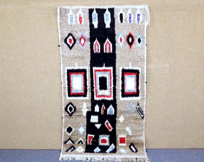 Authentic Beni Ourain Rug 4x7 - Handwoven Moroccan Rug - Berber Rug For Living Room - Soft Plush Shag Rug -Boho Decor