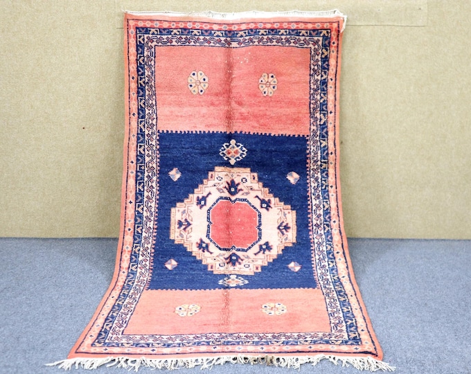 Vintage Moroccan Taznakht Rug 3x7 - Handwoven Pink Rug - Natural Wool Area Rug - Berber Rug For Living Room - Tribal Boho Rug