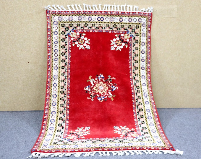 Premium Moroccan Rug 4x6 - Natural Wool Area Rug - Red Handwoven Rug - Berber Rug For Living Room - Soft Moroccan Rug