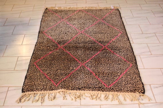 Minimalist Area Rug 3 x 5 Feet - Moroccan Rug - Berber Rug - Beni Mrirt Rug - Brown wool rug - Hand Knotted Area Rug