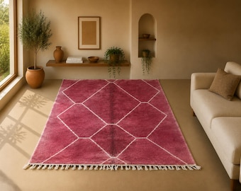 Red Beni Mrirt Rug 5x8 ft |Thick Wool Moroccan Rug | Luxury Handmade Area Rug | Boho Decor| Soft Neutral Berber Carpet| Modern Berber Carpet