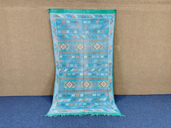 Lightweight Green Moroccan Cactus Silk Rug 5x8 – Handmade Berber Flatweave Area Rug| Free Shipping