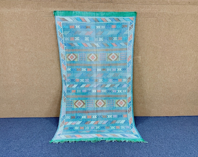 Lightweight Green Moroccan Cactus Silk Rug 5x8 – Handmade Berber Flatweave Area Rug| Free Shipping