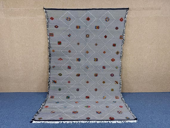 Moroccan Kilim Rug 6x10 ft - Flat weave Zanafi Kilim - Handmade Wool Runner - Handcrafted Moroccan Carpet - Artistic Floor Rug -Home Decor