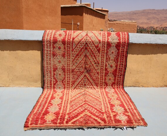 BERBER MOROCCAN RUG - Vintage boujaad rug, 6x13 rug, red berber rug handmade