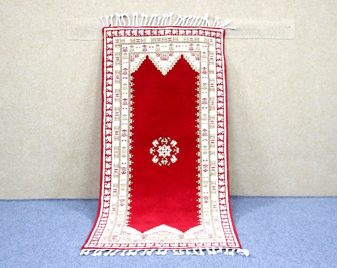 Unique Red Moroccan Rug 2x6 - Handmade Berber Area Rug - Natural Wool Rug - Moroccan Rug For Living Room - Soft Premium Rug