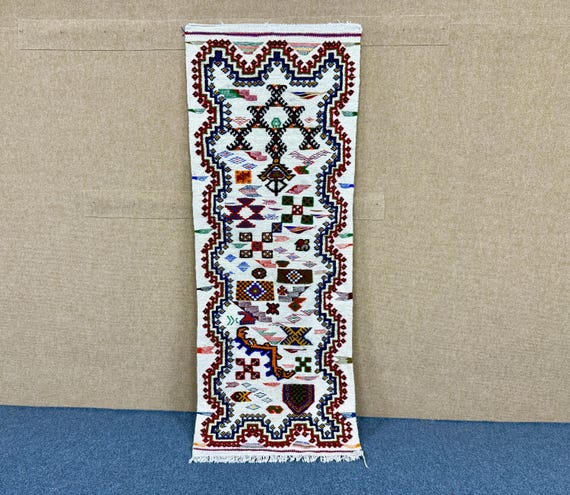 Berber Akhnif Runner Rug  2 x 7 ft – Handmade Moroccan Flatweave – Long Hallway Rug – Tribal Wool Runner– Boho Hallway Decor
