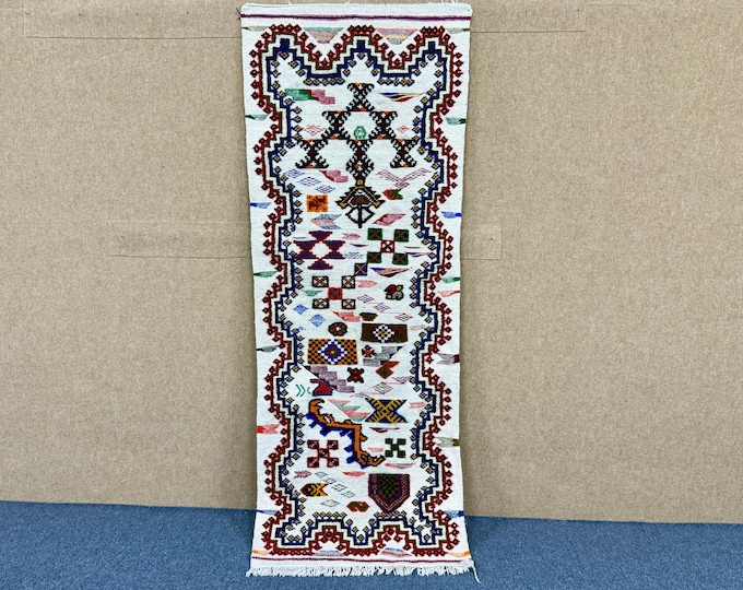 Berber Akhnif Runner Rug  2 x 7 ft – Handmade Moroccan Flatweave – Long Hallway Rug – Tribal Wool Runner– Boho Hallway Decor