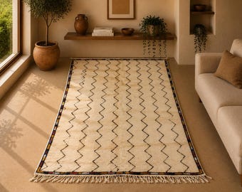 Handwoven Beni Mrirt Rug 5x9 , Authentic Moroccan Berber Wool Carpet, Middle Atlas Hand-Knotted Plush Pile Area Rug
