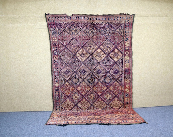 Moroccan Berber Rug 6x9 - Vintage Purple Moroccan Rug - Flat Weave Rug For Living Room - One Of A kind Moroccan Rug