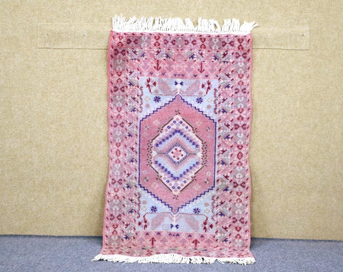 Unique Pink Moroccan Rug 2x4 - Natural Wool Area Rug - Handwoven Berber Rug - Premium Wool Entryway Rug