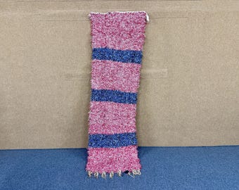 Berber Boucherouite Runner  Rug 2x7 ft – Handmade Berber Runner –Boho Moroccan Runner  – Entryway & Kitchen Rug  – Narrow Carpet –