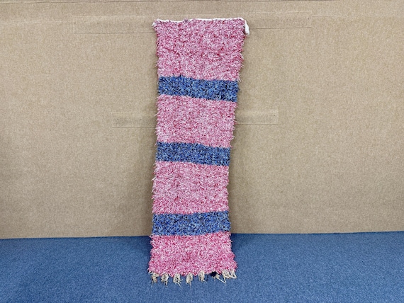 Berber Boucherouite Runner  Rug 2x7 ft – Handmade Berber Runner –Boho Moroccan Runner  – Entryway & Kitchen Rug  – Narrow Carpet –