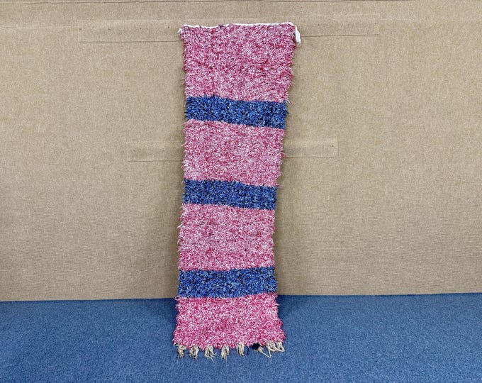 Berber Boucherouite Runner  Rug 2x7 ft – Handmade Berber Runner –Boho Moroccan Runner  – Entryway & Kitchen Rug  – Narrow Carpet –