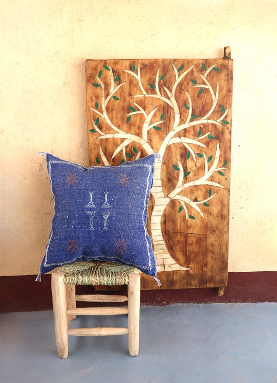 BLUE MORROCAN cactus silk PILLOW 18x18 pillow covers, handmade throw pillow cover, halloween pillow