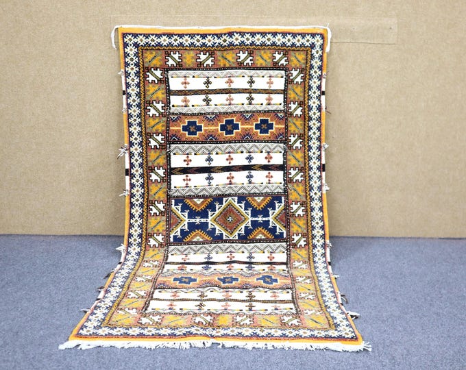 Vibrant Glaoui Rug 3x6 - Handwoven Moroccan Rug - Berber Rug For Living Room - Tribal Boho Rug - Mixed Weave Area Rug