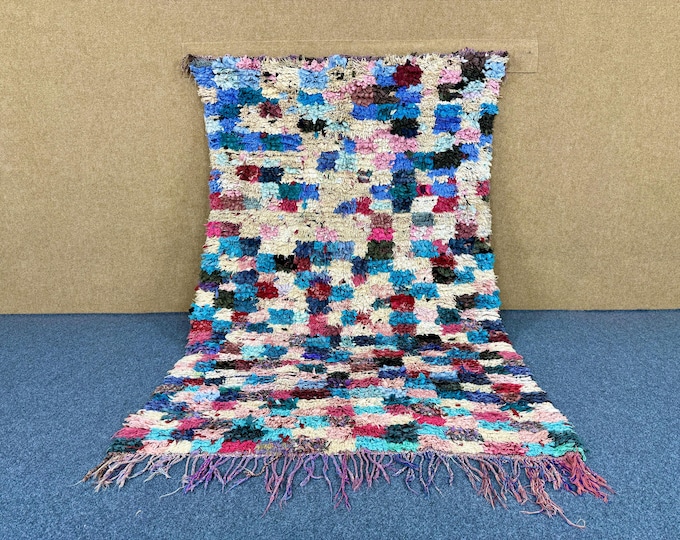 Moroccan Berber Rug 4x6 ft– Boucherouite Carpet – Eco-Friendly Moroccan Rug – Boucherouite Colorful Berber Carpet – Tribal Floor Rug