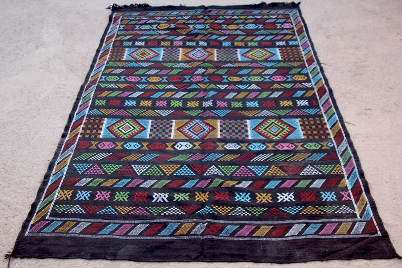 Marocain Black Cactus Silk Rug Sabra Kilim Maroc Sabra Rug ...