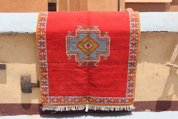 ancient rug, 4x5 area rug, red morrocan rug , berber traditional  rug, flat weave rug, small berber rug, handmade wool rug, high quality rug