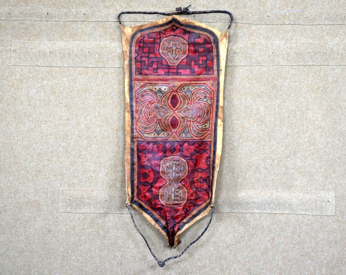 Vintage Tuareg Leather Bag, Handmade Camel Hide Wall Hanging, Moroccan Berber Tribal Decor, African Nomad Leather Pouch, Boho Wall Art