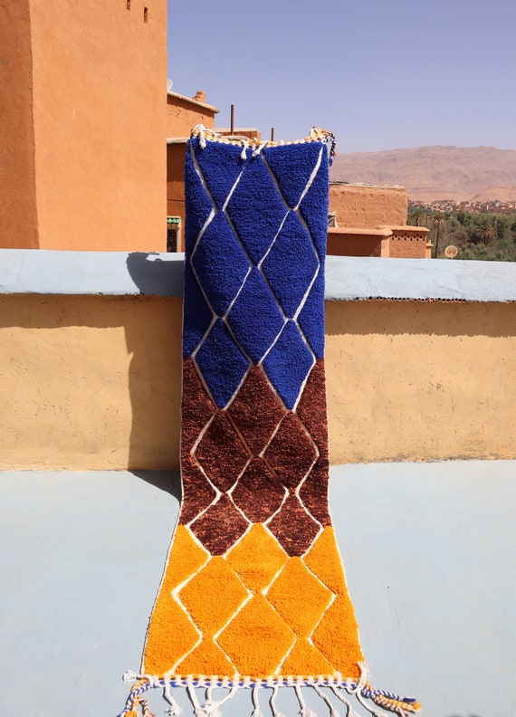 Multicolored Moroccan Runner 2x9- Beni Ourain Runner handmade