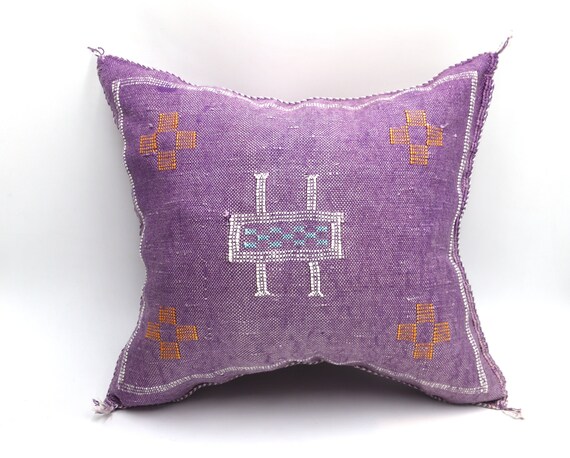 Purple Handmade Cactus Silk Pillow-Soft Pillow Cover-Moroccan Home Decor-Sabra Pillow-Moroccan Pillowcase