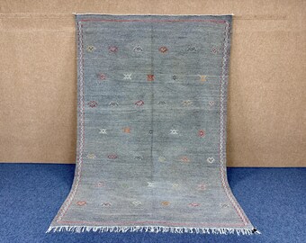 Large Gray Moroccan Rug 7x10 | Traditional Kilim Rug | Handwoven Tribal Decor|Handmade Berber Wool Carpet| Boho Area Wool Rug