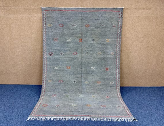 Moroccan Flat weave Kilim Rug |Traditional Kilim 7x10 Rug | Handwoven Tribal Decor|Handmade Berber Wool Carpet| Boho Area Wool Rug