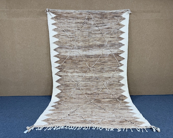 Large Berber Moroccan Rug 6x11, Beige Wool rug| Handmade Berber Rug for Boho Living Room l Large Handmade Wool Carpet