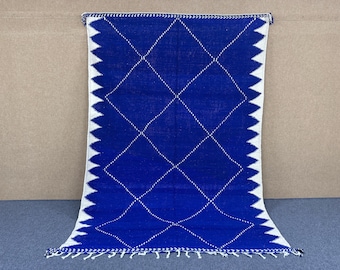 Amazing Moroccan Blue Rug |Berber Abstract 6x10 Rug| Moroccan Handwoven Carpet |Ethnic wool rug| Natural Dye Berber Rug |Moroccan Home Decor