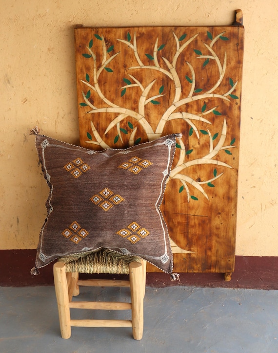 BROWN MOROCCAN cactus silk PILLOW 18x18 throw pillow cover, handmade pillow cover, halloween pillow