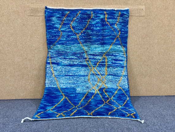 Blue Moroccan Rug - Custom Berber Mrirt Rug - Handcrafted Rug - Premium Wool Aria Carpet - Luxury Living Room Rug