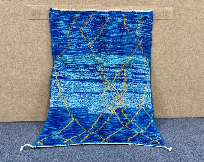 Blue Moroccan Rug - Custom Berber Mrirt Rug - Handcrafted Rug - Premium Wool Aria Carpet - Luxury Living Room Rug