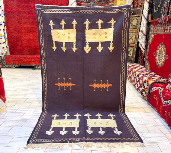 Minimalist Purple rug 5x9 feet - Blue Kilim rug - Berber rug - blue area rug - Akhnif rug - Taznakhet rug - 5 x 9 feet