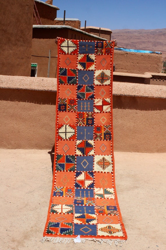 Authentic Moroccan Runner - 2.7x11 Feet - Moroccan Glaoui Area Runner - Orange Moroccan runner - tuareg runner - berber runner