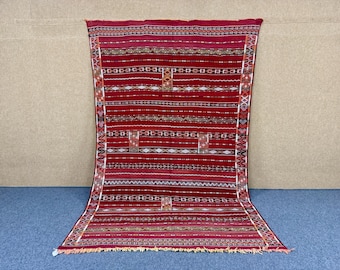 red vintage Kilim 10,4 x 7 ft